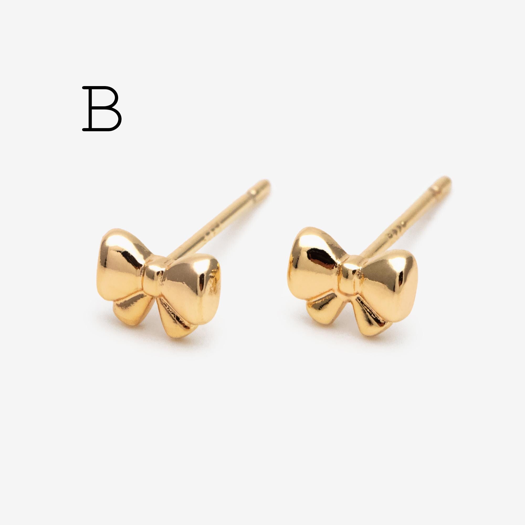 10pcs Tiny Bowknot Stud Earrings: 18K Gold Plated Brass (GB-4257)